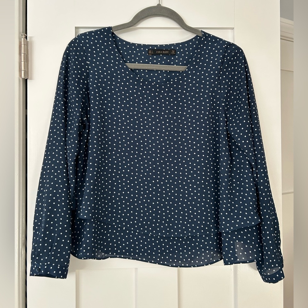 Zara Basic blue patterned blouse size S